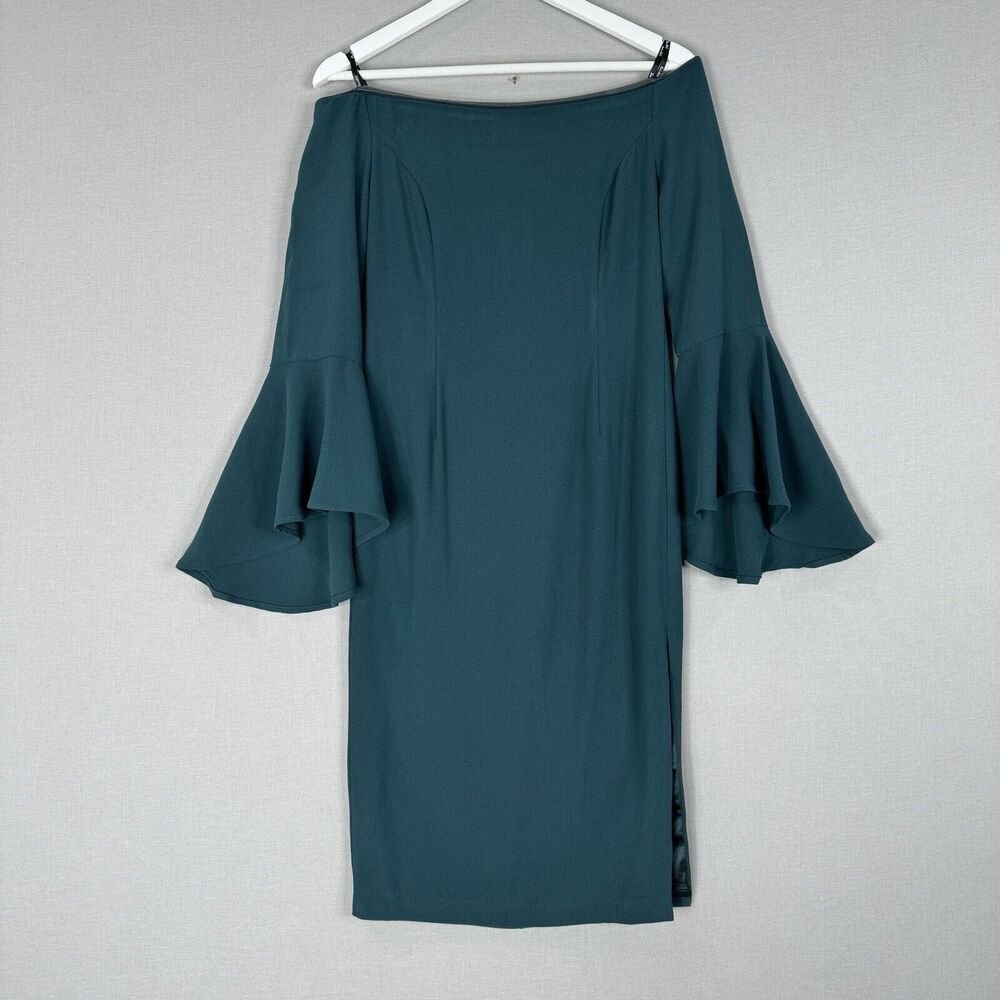 Bardot Women Dress Small Green Solange Off Shoulder Cocktail Holiday Retro Pinup